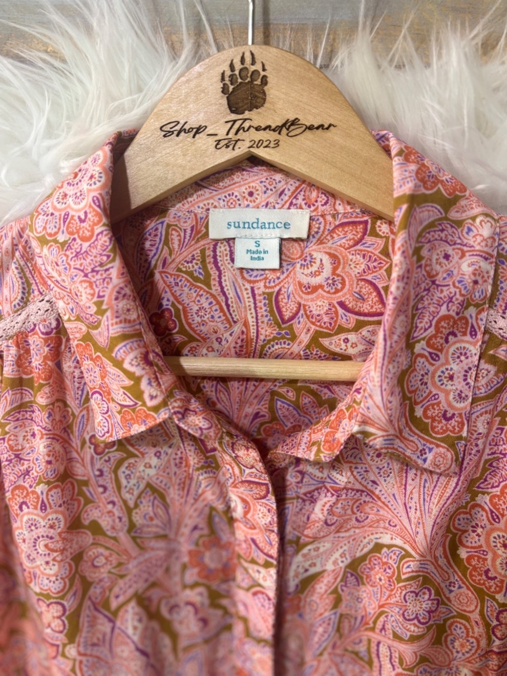 EUC [Sundance] Popover Pink Orange Floral Long Sleeve Collar Shirt Top | Small - Picture 5 of 14
